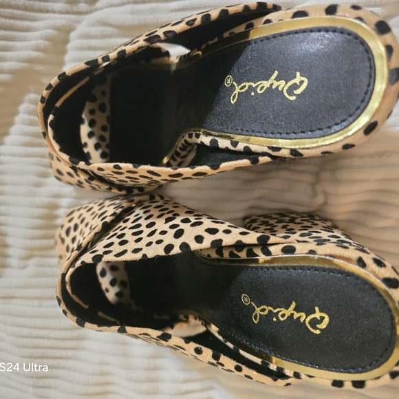 Cupid Leapord print peeptoe suede slide on chunky heel Size 5.5 - Picture 6 of 7